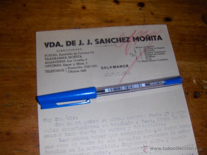 Cartas comerciales: VIUDA DE SANCHEZ MO&Ntilde;ITA, ACEITES DE OLIVA. SALAMANCA 1942. FIRMADA POR UN HIJO.