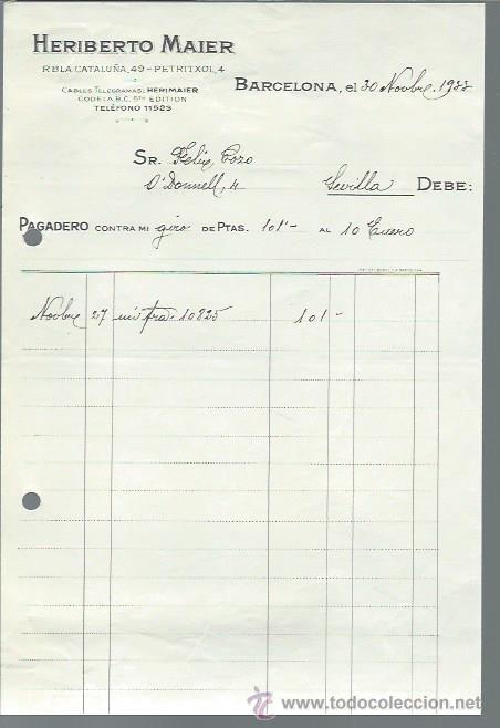 Cartas comerciales: CARTA COMERCIAL HERIBERTO MAIER, HERIMAIER, BARCELONA 30 NOVIEMBRE 1933