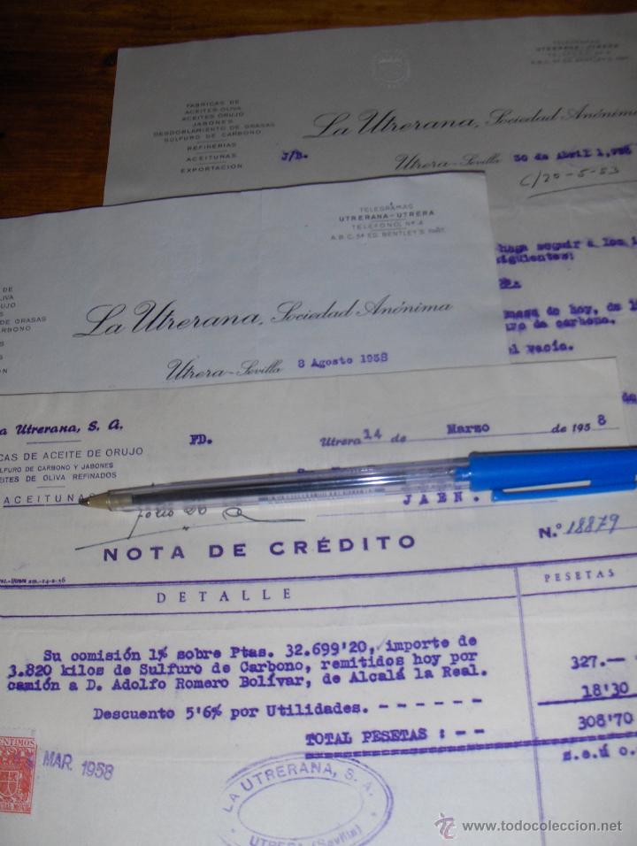 Cartas comerciales: LA UTRERANA, ACEITES DE ORUJO, JABONES. SEVILLA. 2 CARTAS Y NOTA.