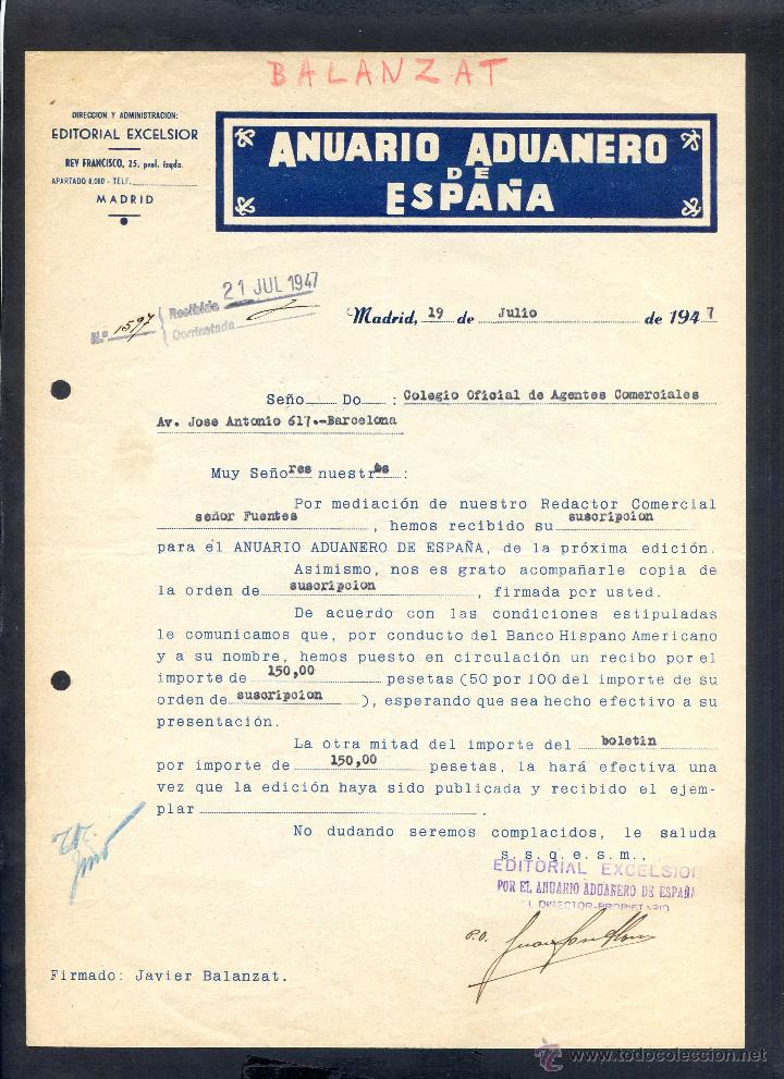 Commercial Letters: Madrid *Editorial Excelsior - Anuario Aduanero de Espa&ntilde;a....* Fechada 1947.