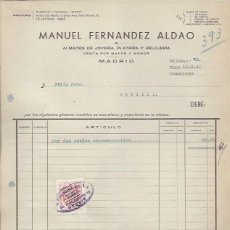 Cartas comerciales: CARTA COMERCIAL MANUEL FERNÁNDEZ ALDAO, JOYERÍA PLATERÍA RELOJERÍA, MADRID 19 AGOSTO 1943