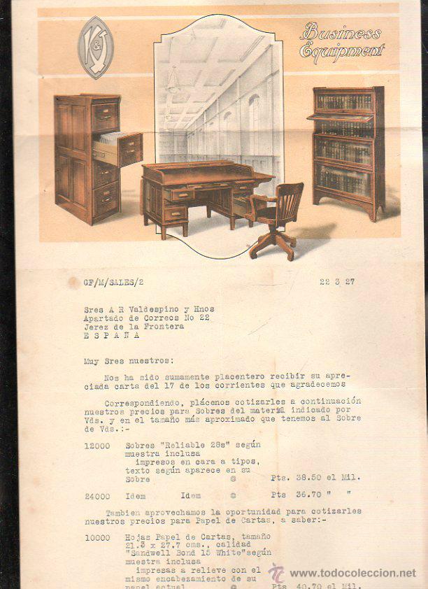 Cartas comerciales: CARTA COMERCIAL. KENRICK & JEFFERSON LTD. BUSINESS EQUIPMENT. INGLATERRA. 1927