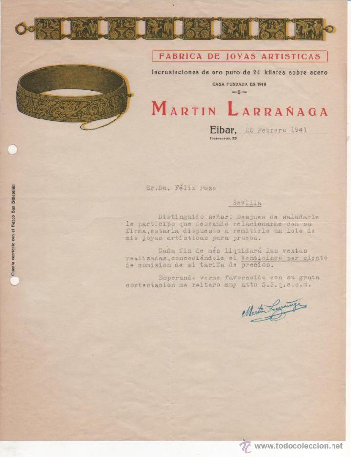 Commercial Letters: Carta comercial F&aacute;brica Joyas art&iacute;sticas Mart&iacute;n Larra&ntilde;aga. Eibar ( Guip&uacute;zcoa ) 1941
