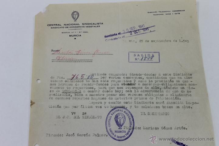 Lettres commerciales: CENTRAL NACIONAL SINDICALISTA CONSERVAS VEGETALES MURCIA