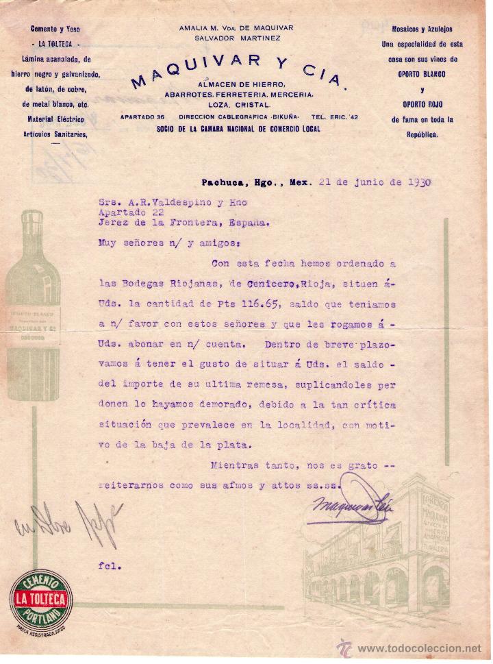 Lettres commerciales: CARTA COMERCIAL MAQUIVAR Y Ci&ordf;. ALMAC&Eacute;N DE HIERRO, ABARROTES, FERRETERIA. PACHUCA, HGO- M&Eacute;XICO. 1914
