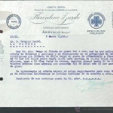 Cartas comerciales: CARTA COMERCIAL FÁBRICA DE HARINAS FLORENTINO ZURDO, ARÉVALO, ÁVILA, 6 MARZO 1936