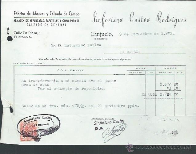 Lettere commerciali: CARTA COMERICAL F&Aacute;BRICA DE ABARCAS Y CALZADO DE CAMPO SINFORIANO CASTRO RODR&Iacute;GUEZ, GUIJUELO SALMANCA