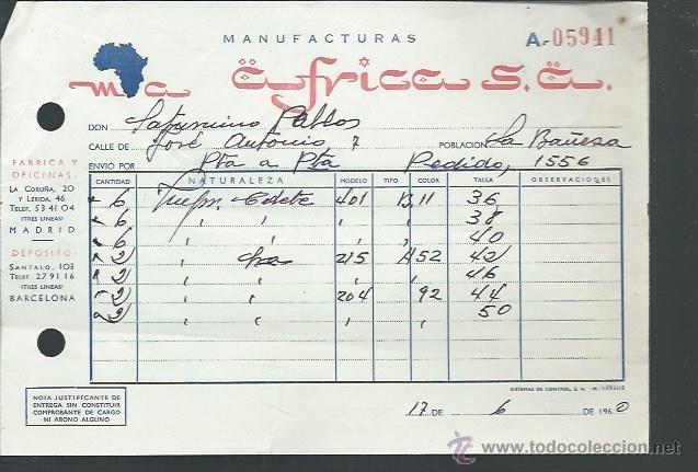 Lettere commerciali: CARTA COMERICAL MANUFACTURAS &Aacute;FRICA, LA BA&Ntilde;EZA, LE&Oacute;N, 17 JUNIO 1960