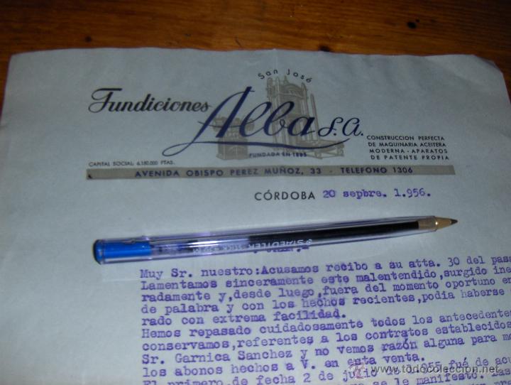 Cartas comerciales: FUNDICIONES ALBA, SAN JOSE. MAQUINARIA PARA FABRICAS DE ACEITE. CORDOBA.