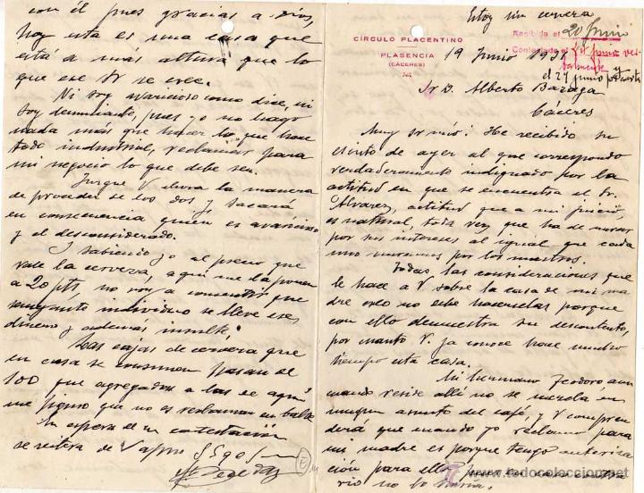 Cartas comerciales: C&iacute;rculo placentino. Plasencia. C&aacute;ceres. - Foto 1