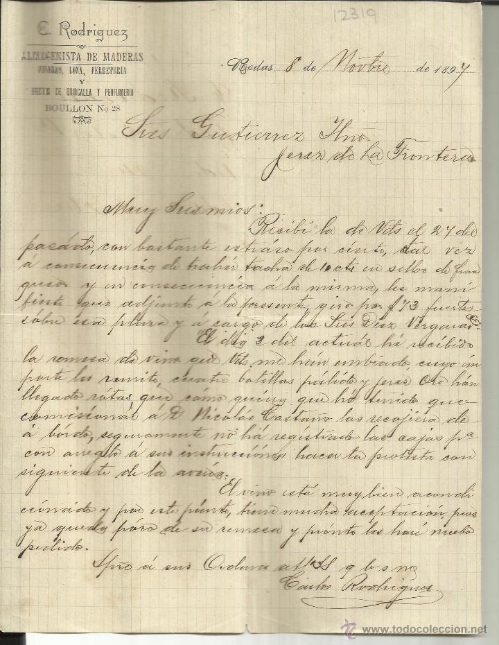 Commercial Letters: CARTA COMERCIAL DE C. RODR&Iacute;GUEZ. ALMACENISTA DE MADERAS. RODAS. GRECIA. 1897