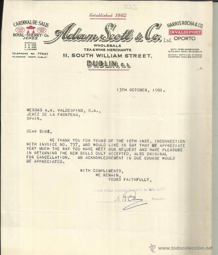 Cartas comerciais: CARTA COMERCIAL DE ADAM SCOTT & CO. CARDINAL DE SALIS. DUBLIN. IRLANDA. 1961
