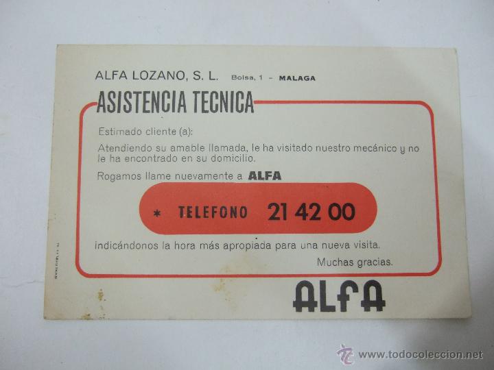 Cartas comerciales: TARJETA ASISTENCIA TECNICA ALFA