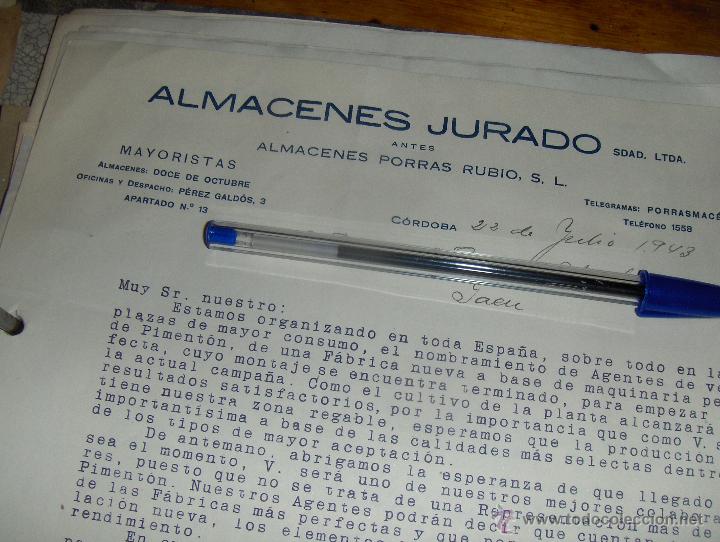 Cartas comerciales: ALMACENES JURADO ANTES PORRAS RUBIO , MAYORISTA. CORDOBA 1943.
