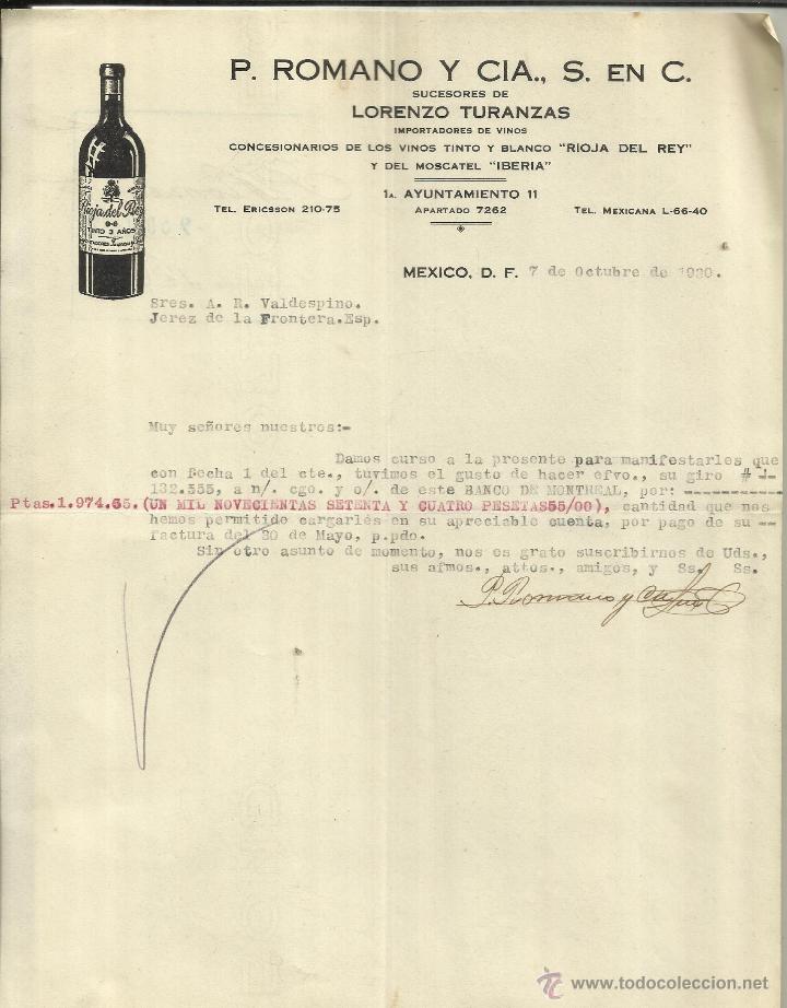 Commercial Letters: CARTA COMERCIAL DE P. ROMANO Y CIA. S. EN C. SUCESORES DE LORENZO TURANZAS. M&Eacute;XICO. M&Eacute;XICO. 1930
