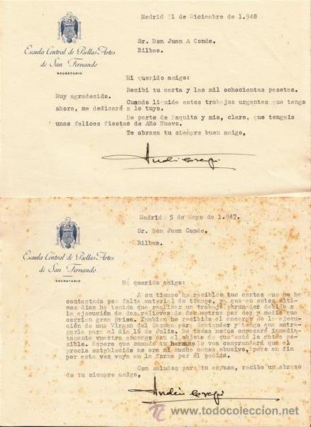 Cartas comerciales: 2 cartas - Escuela central de bellas artes de San Fernando - Bilbao 1947