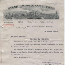 Cartas comerciales: CARTA COMERCIAL. ALTOS HORNOS DE VIZCAYA, S.A. BILBAO, 9 DE JULIO DE 1943.. Lote 47762020