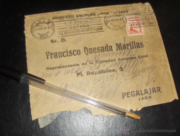 Gesch&auml;ftsbriefe: ACEITE, FRANQUEO DE RODILLO DEL ACEITE. SOCIEDAD ANONIMA CROSS, REPRESENTACION EN PEGALAJAR JAEN.
