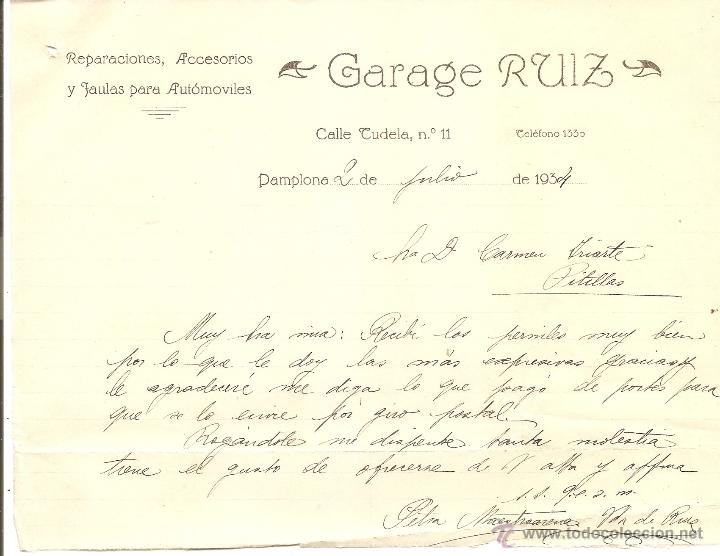 Cartas comerciales: Garage Ruiz. Pamplona 1934 - Foto 1