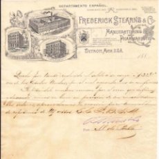 Cartas comerciales: FREDERICK STEARNS & CO / MANUFACTURAS FARMACÉUTICAS / DETROIT / USA / 1889
