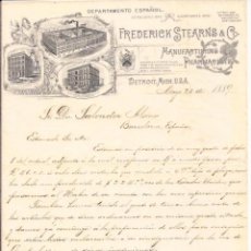 Cartas comerciales: FREDERICK STEARNS & CO / MANUFACTURAS FARMACÉUTICAS / DETROIT / USA / 21 MAYO 1889