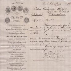 Cartas comerciales: CLIN & CIE. / PRODUCTOS FARMACÉUTICOS / PARÍS / 8 MAYO 1889