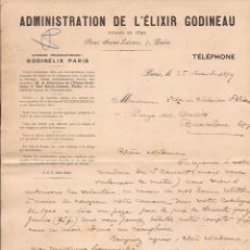 Cartas comerciales: ADMINISTRATION DE L'ÉLIXIR GODINEAU / PARÍS / 25 NOVIEMBRE 1889