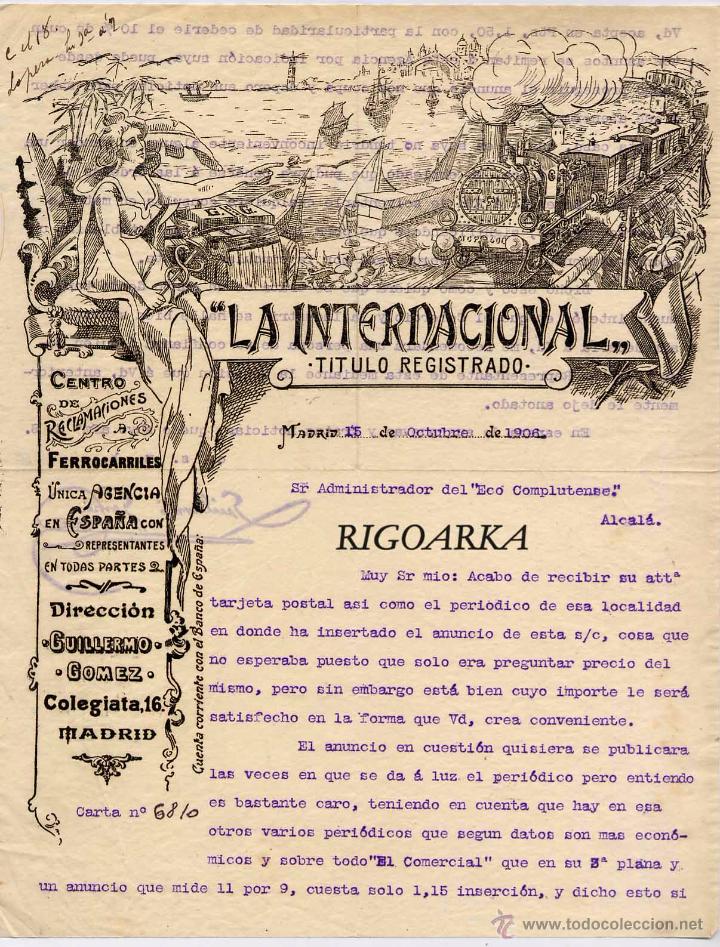 Gesch&auml;ftsbriefe: A&Ntilde;O 1906- MADRID.- LA INTERNACIONAL