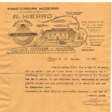 Cartas comerciais: CARTA COMERCIAL PANIFICADORA MODERNA A. HIERRO. REINOSA. CANTABRIA. AÑO 1925. Lote 52157155