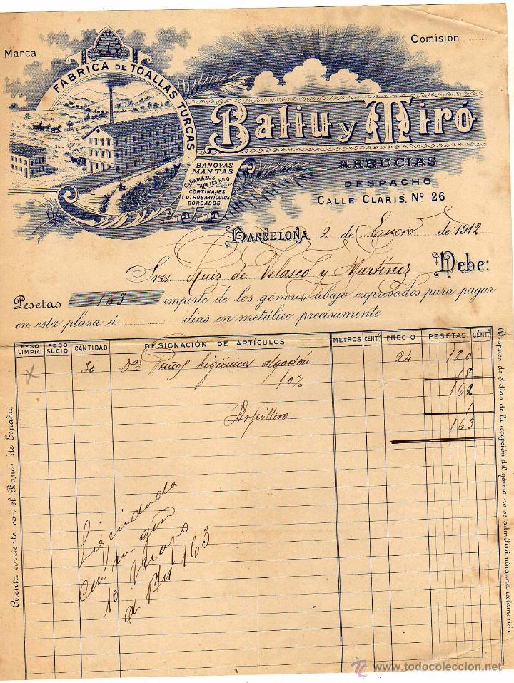 Gesch&auml;ftsbriefe: Baliu y Miro. F&aacute;brica de toallas turcas. Barcelona.