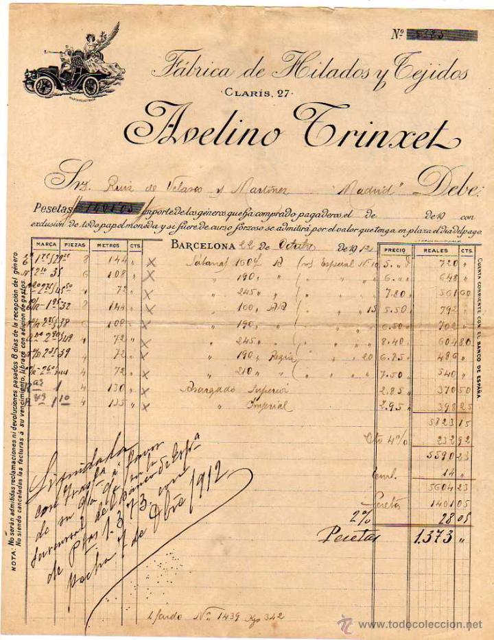 Lettres commerciales: F&aacute;brica de hilados y tejidos. Avelino Trinxet. Barcelona.