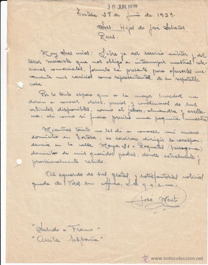 Carta comercial de josé marti de roquetes-torto - Vendido 