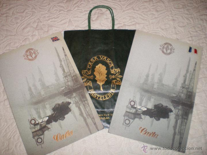 Cartas comerciales: LOTE DE  DOS CARTAS-MENU Y BOLSA DE LA CASA VASCA - Foto 1