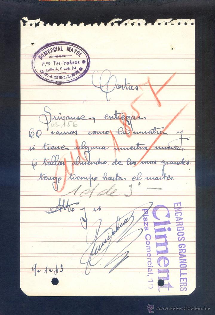 Lettres commerciales: Granollers. *Comercial Mayol - Fco. Terricabras...* Enero 1943. Recadero *Climent*