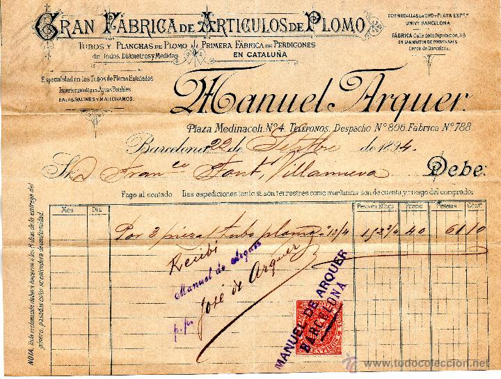 Lettere commerciali: villanueva y geltru. 1894 fabrica art&iacute;culos de plomo manuel arguer