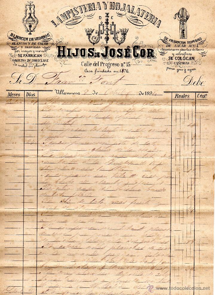 Lettere commerciali: villanueva y geltru. lampisteria y hojalateria. hijos de jose cor