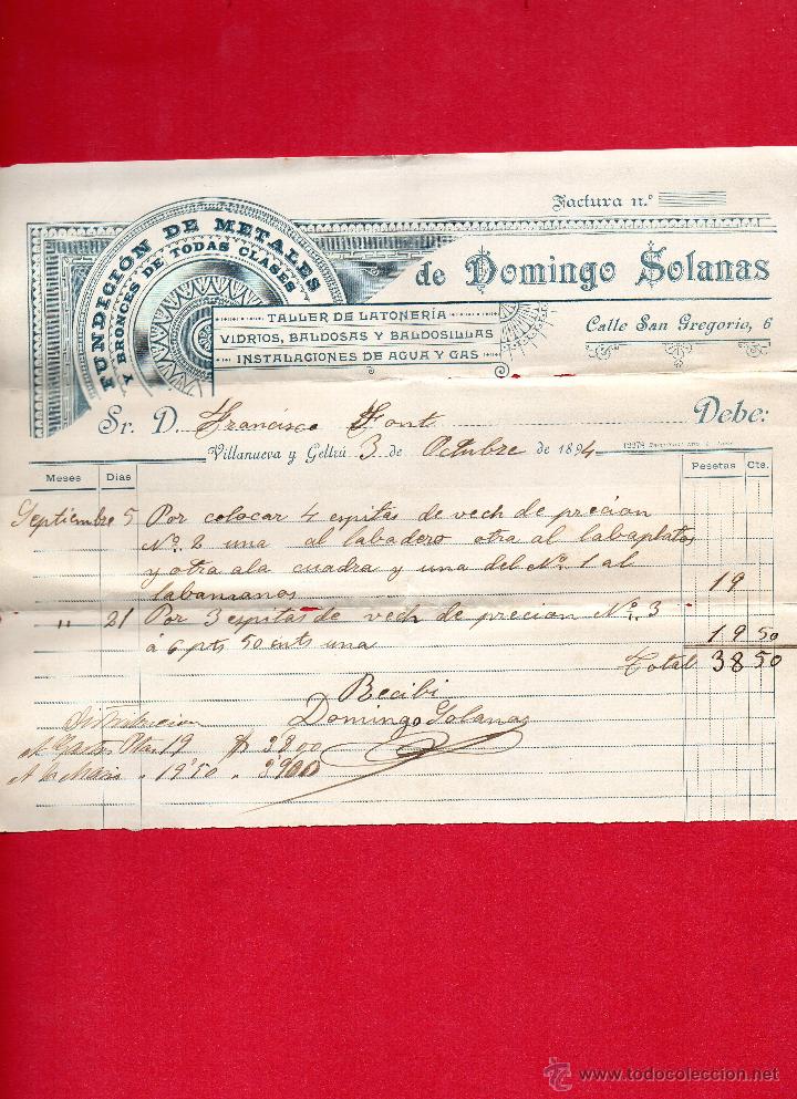 Lettere commerciali: villanueva y geltru. 1894 fundici&oacute;n de metales domingo solanas