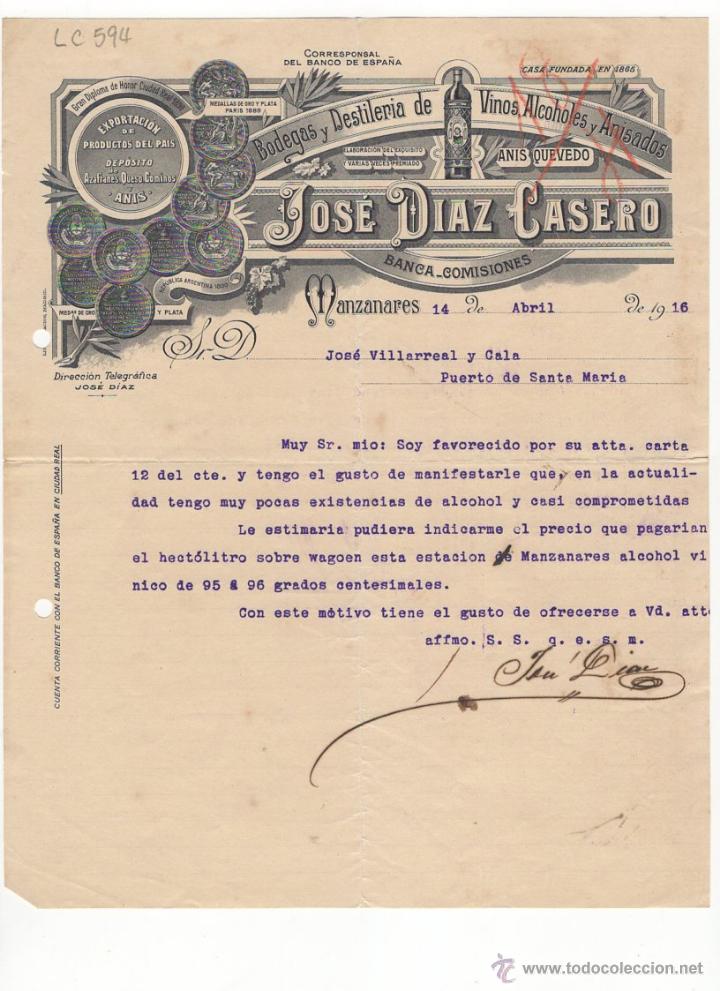 Commercial Letters: CARTA COMERCIAL.JOSE DIAZ CASERO.BODEGAS DE VINO.MANZANARES,1916.
