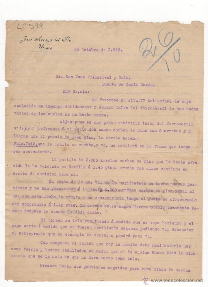 Cartas comerciais: CARTA COMERCIAL.JOSE ARROYO DEL RIO.UTRERA,1916.