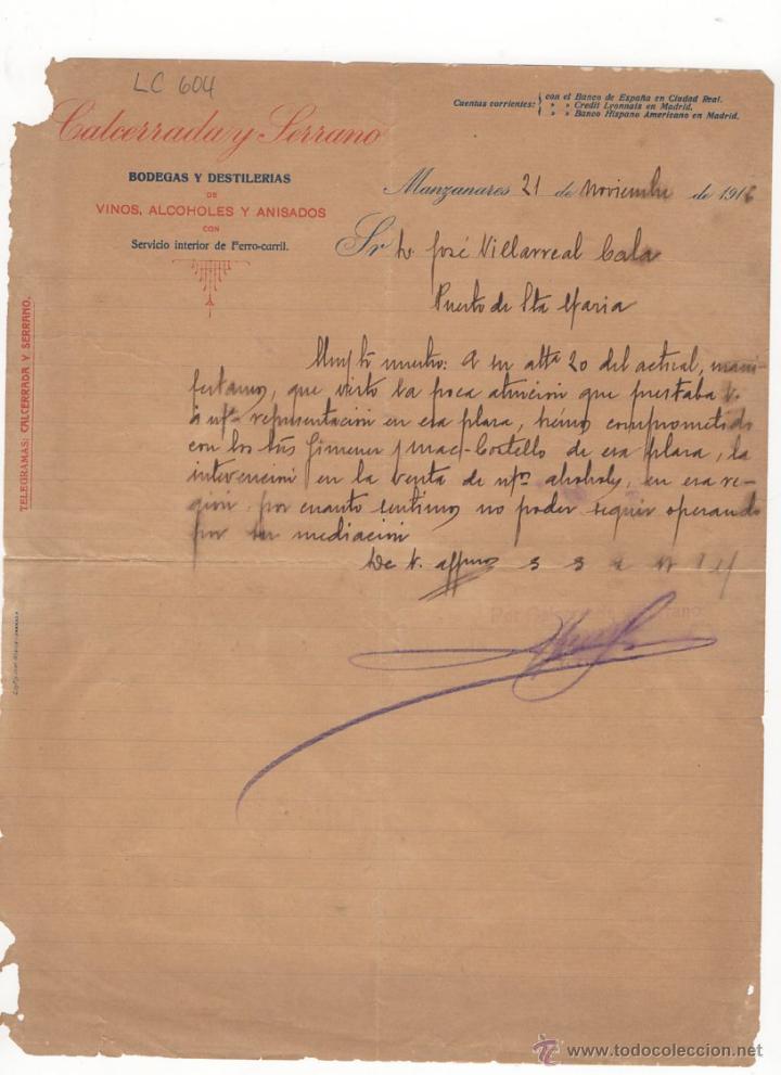 Cartas comerciales: CARTA COMERCIAL .CALCERRADA Y SERRANO.MANZANARES ,1916.