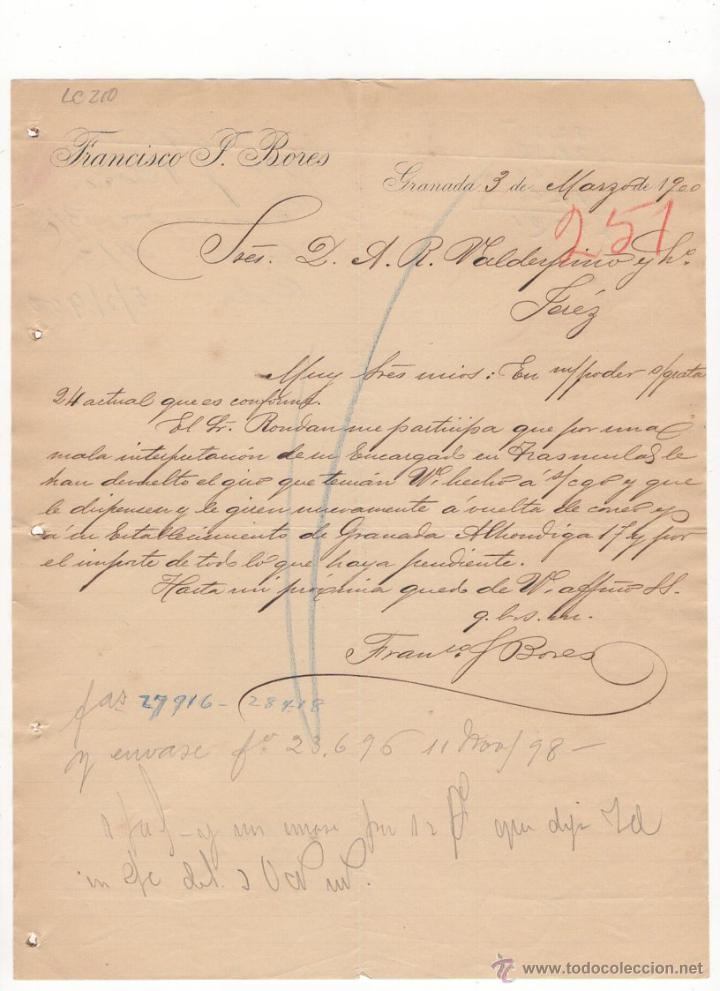 Lettres commerciales: CARTA COMERCIAL, FRANCISCO F.BORES, GRANADA, 1900.