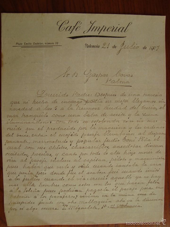 Cartas comerciales: CAF&Eacute; IMPERIAL. VALENCIA. 1907. - Foto 1