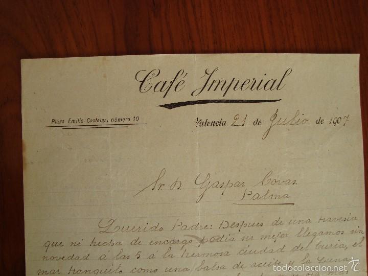 Cartas comerciales: CAF&Eacute; IMPERIAL. VALENCIA. 1907. - Foto 2