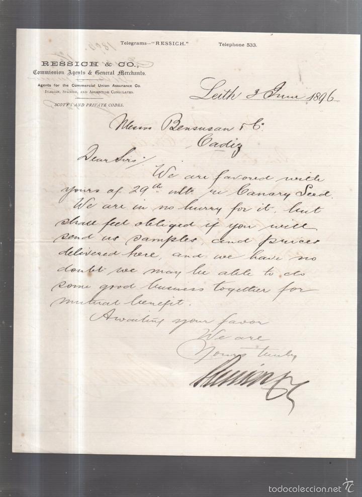 Cartas comerciales: CARTA COMERCIAL. RESSICH & CO. LEITH. 1896 - Foto 1