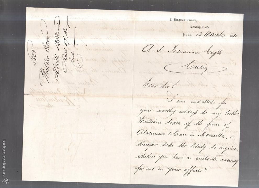 Lettres commerciales: CARTA COMERCIAL. KINGSTON TERRACE. HULL. 1880
