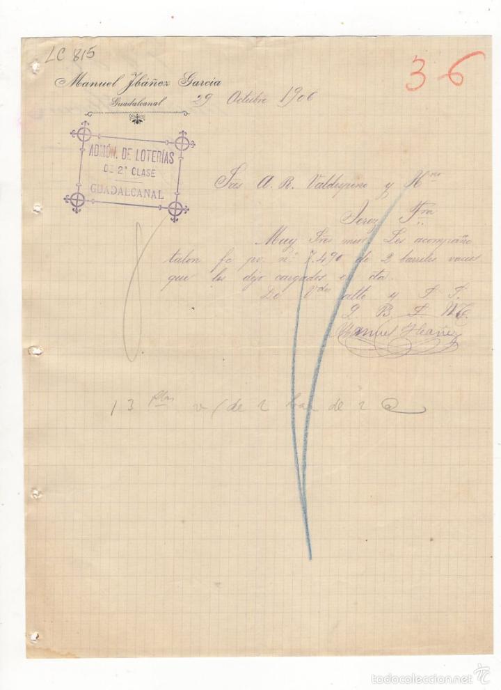 Lettres commerciales: CARTA COMERCIAL. MANUEL IBA&Ntilde;EZ GARCIA, GUADALCANAL, 1906.