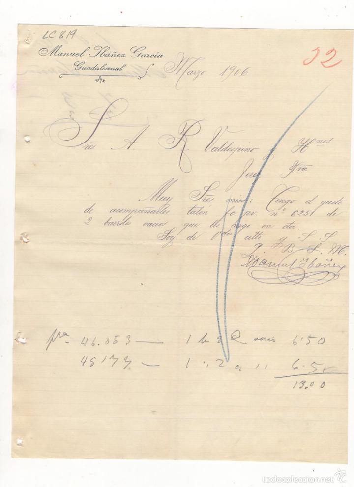 Cartas comerciales: CARTA COMERCIAL. MANUEL IBA&Ntilde;EZ GARCIA, GUADALCANAL, 1906.