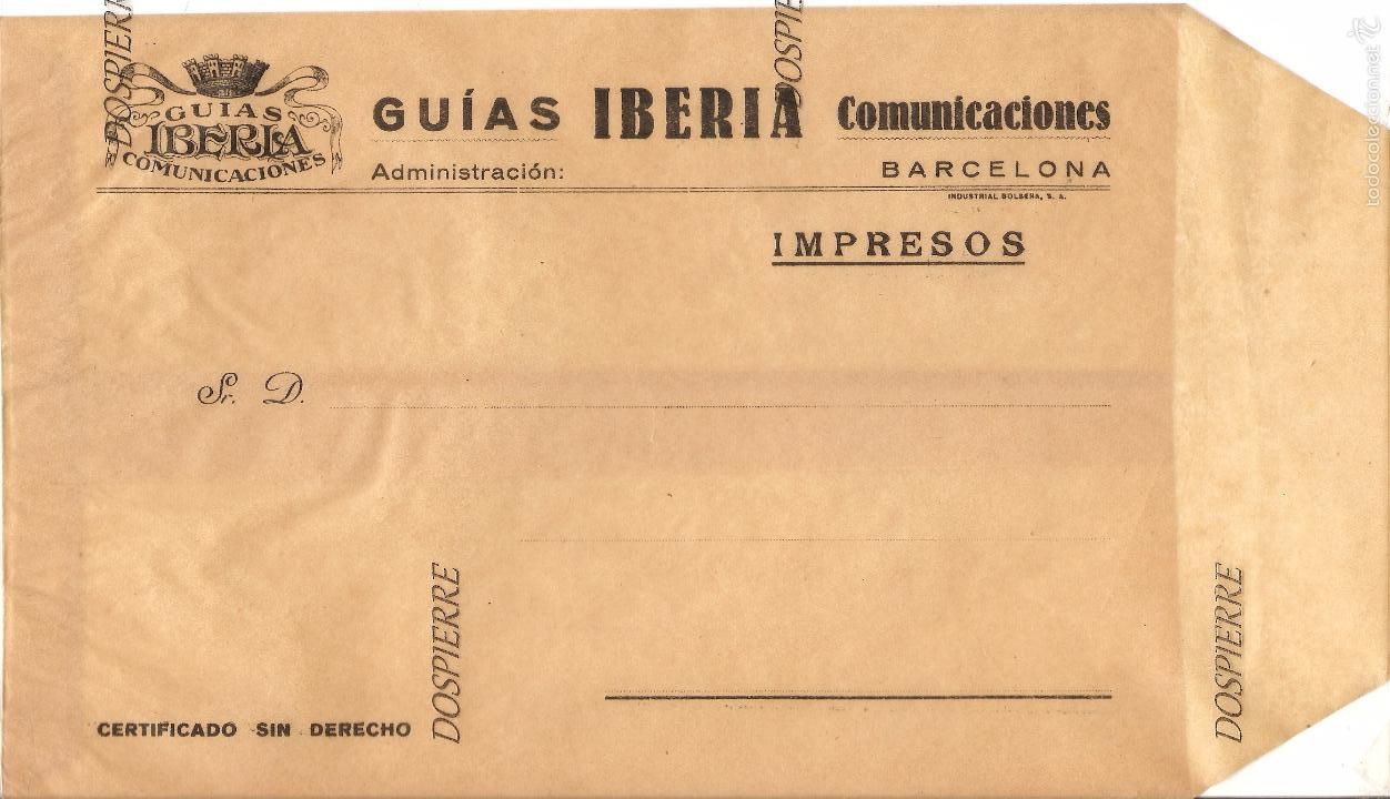 Lettres commerciales: SOBRE, GU&Iacute;AS IBERIA-COMUNICACIONES, -IMPRESOS-BARCELONA, A&Ntilde;OS 30