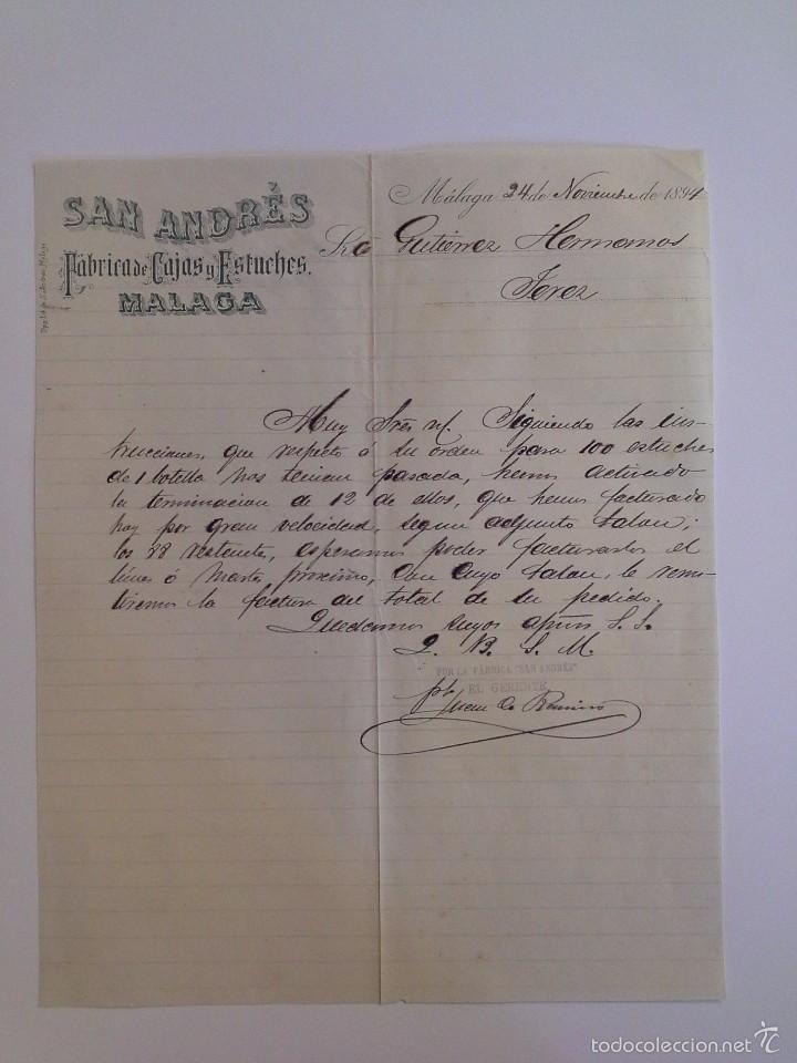 Cartas comerciais: SAN ANDR&Eacute;S F&Aacute;BRICA DE CAJAS Y ESTUCHES. M&Aacute;LAGA. NOVIEMBRE 1894.