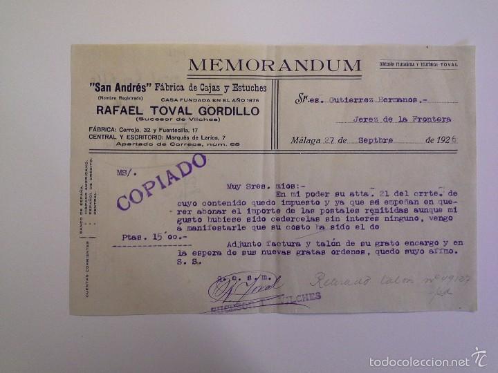 Cartas comerciais: MEMORANDUM. SAN ANDR&Eacute;S F&Aacute;BRICA DE CAJAS Y ESTUCHES. RAFAEL TOVAR GORDILLO. GUTIERREZ HNOS. M&Aacute;LAGA